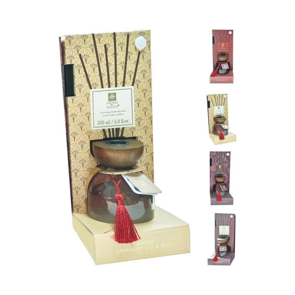 DIFFUSORE VETRO LEGNO 200 ML. 4 COLORI